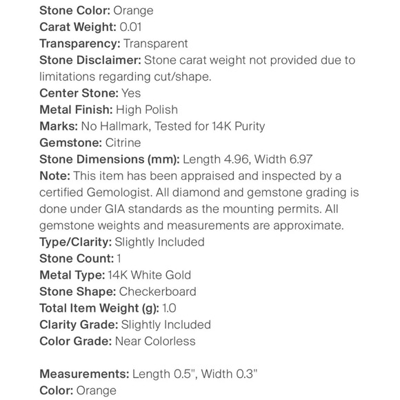 New 14k White Gold Citrine Pendant w/ Round Brilliant Diamond Authentic $295 - Picture 4 of 4